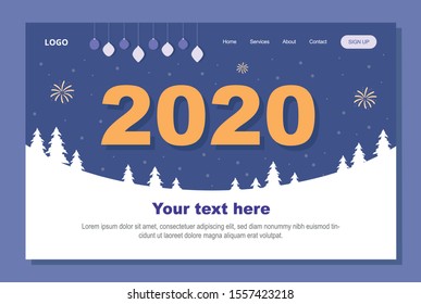 Happy New Year 2020 Illustration for Homepage. New year's theme on the landing page template.Modern flat design concept of web page design for website and mobile website.