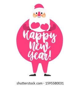 Happy New Year 2020. Illustration of a holiday vector with a textual composition. Painted Cartoon Santa Claus.