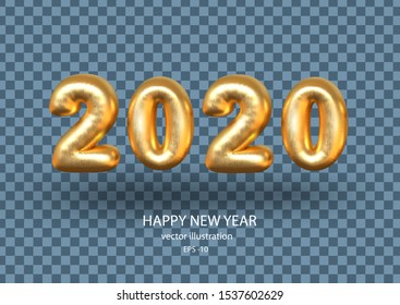 Happy New Year 2020 .Inflatable Gold Numbers 2020. Festive inscription vector.