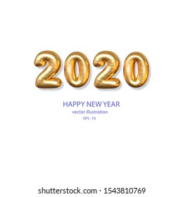  Happy New Year 2020 .Inflatable Gold Numbers 2020. Festive inscription vector.