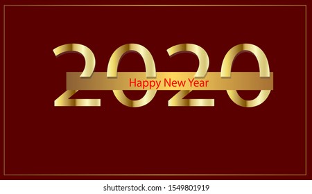 Happy New Year 2020 isolated on red background, colorful vector elements for calendar and greeting cards