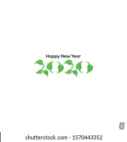 Happy new year 2020 leaf Eco natural logo design template