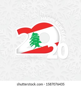 Happy New Year 2020 for Lebanon on snowflake background. Greeting Lebanon with new 2020 year.