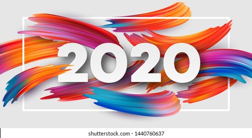 Happy New Year 2020. Lettering greeting inscription. Vector illustration