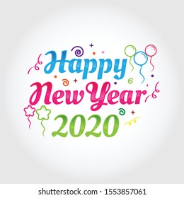 Happy New Year 2020. Lettering Composition With Stars And Sparkles. Holiday Vector Illustration.