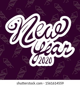 happy new year 2020 lettering celebration vector illustration design