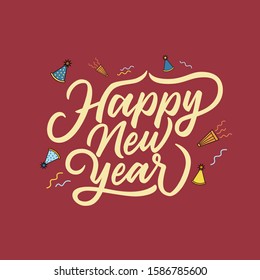 happy new year 2020 lettering, calligraphy, ornament for invitation, calendar vector design