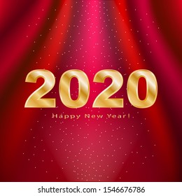 Happy New Year! 2020 in the light of spotlights on a red background