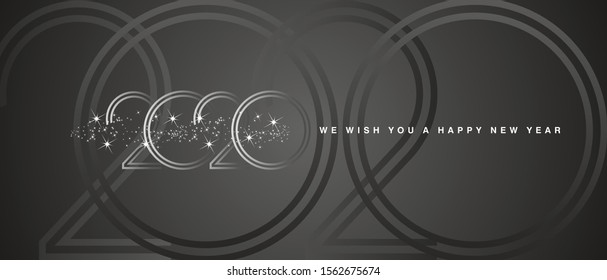 Happy New Year 2020 light with sparkle firework silver white black abstract background