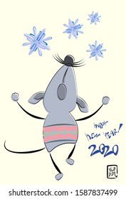 
Happy New Year 2020. Little rat with patterns and snowflakes. greeting card on light background. EPS10 vector illustration. Chinese translation: Zodiac rat