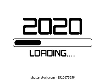Happy new year 2020 with loading icon flat style. Progress bar almost reaching new year's eve. Vector illustration with 2020 loading. Isolated or white background