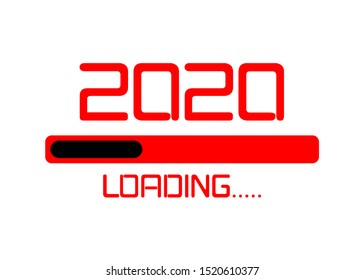 Happy new year 2020 with loading icon flat red neon style. Digital led Progress bar almost reaching new year's eve. Vector illustration with 2020 loading. Isolated or white background