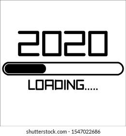 Happy new year 2020 with loading, vector doodle style.