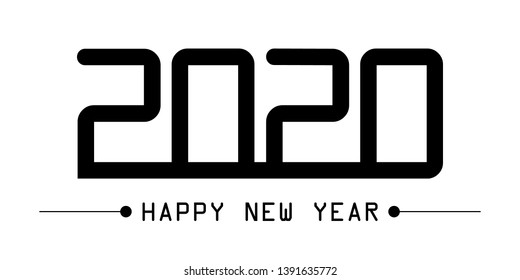 Happy New Year 2020 logo text design. Cover of business diary for 2020 with wishes. Brochure design template, card, banner. Vector illustration. Isolated on black background. EPS10