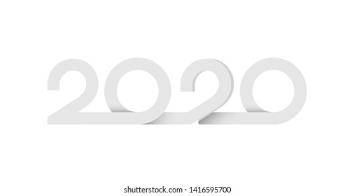 Happy New Year 2020 logo white text design. Cover of business diary for 2020 with wishes. Brochure design template, card, banner. Vector illustration lettering 2020 isolated on white background.
