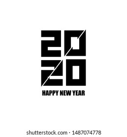 Happy New Year 2020 Logo Design Elements. Brochure design template, banner and card. Vector illustration with black holiday sign isolated on white background