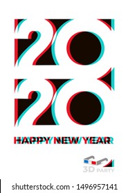 Happy New Year 2020 logo text design. Cover of modern poster for 2020 with wishes. Party in 3d design template, card, banner. Vector illustration. Isolated on white background.