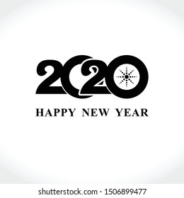 Happy New Year 2020 logo text design. Flat vector template 2020 with wishes. Brochure design template, card, poster, banner. Black symbol on a light background.