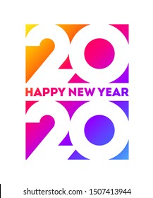 Happy New Year 2020 logo design with white elegant numbers on background of vivid rainbow gradient. Modern vector illustration for business diary cover, calendar, flyer or banner