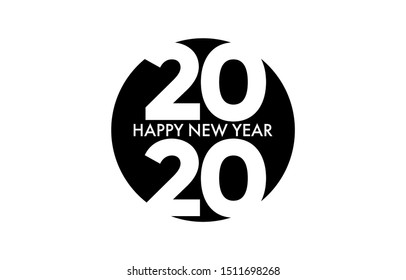 Happy New Year 2020 logo text design. New Year round logo. Trendy design for banner, poster, card, print and calendar. Vector illustration