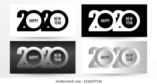Happy New Year 2020 logo text design.Set of  Brochure design template, card, banner. Vector illustration.