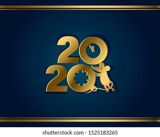 Happy New Year 2020 Logo Vector Template Design Illustration.
Rat, christmas ball and clock