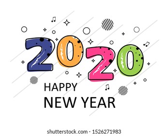 Happy New Year 2020 logo text design. Cover of  diary for 2020 with wishes. Brochure design template, banner, card. Vector illustration  on white background. 