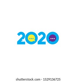 Happy New Year 2020 logo text design. Cover of business diary for 2020 with wishes. Brochure design template, card, banner. Vector illustration. Colorfull background.