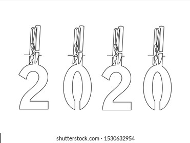 Happy New Year 2020 logo text design. Logotype of the year. continuous line drawing