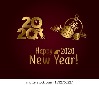 Happy New Year 2020 Logo Vector Template Design Illustration.
Rat, christmas ball and clock
