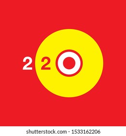 Happy New Year 2020 logo text design. Cover of business diary for 2020 with wishes. Brochure design template, card, banner. Vector illustration. Colorfull background.