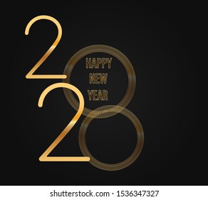 Happy new year 2020 logo text design.  Elegant gold text. Brochure template design, greeting card, banner. Vector illustration