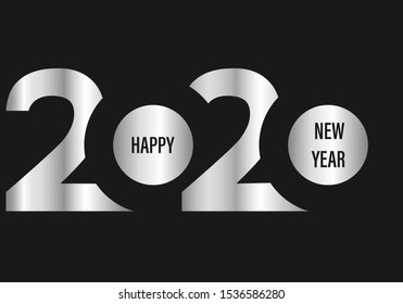 Happy new year 2020 logo text design.  Elegant silver text. Brochure template design, greeting card, banner. Vector illustration