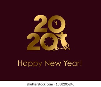 Happy New Year 2020 Logo Vector Template Design Illustration.
Rat, christmas ball and clock