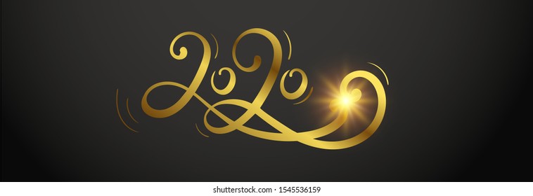 Happy New Year 2020 Logo Text Design. Vector Template Design Illustration for Cover of business diary for 2020 with wishes. Golden Vector luxury text 2020.