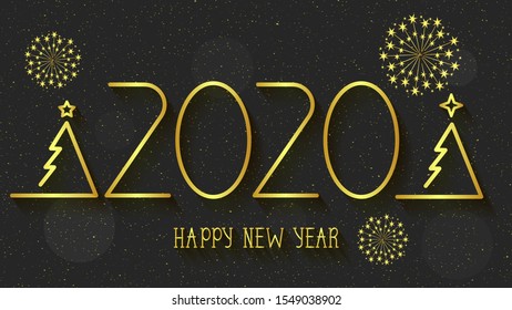 Happy New Year 2020 Logo Text Design. Cover Of Business Diary For 2020 With Wishes. Brochure Design Template, Card, Banner. Vector