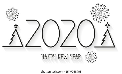 Happy New Year 2020 Logo Text Design. Cover Of Business Diary For 2020 With Wishes. Brochure Design Template, Card, Banner. Vector Illustration. Isolated On White Background.