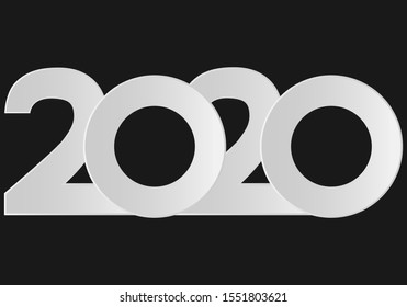 Happy new year 2020 logo text design. Elegant silver text. Brochure template design, greeting card, banner. Vector illustration