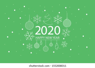 Happy New Year 2020 logo text design. social media post for 2020 with wishes. Brochure design template, card, banner. Vector illustration. Isolated on green background.