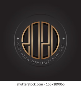 Happy New Year 2020 logo text design. Cover of business diary for 2020 with wishes. Brochure design template, card, banner. Vector illustration.


