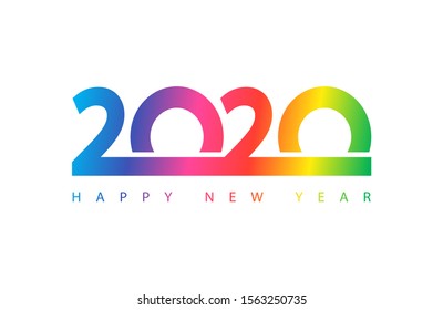 Happy New Year 2020 logo text design.Brochure design template, card, banner. Vector illustration with colourful holiday label isolated on white background