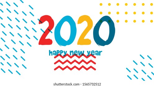 Happy New Year 2020 logo text design. Colorful Diary Template for 2020 with wishes. Season Illustration. Brochure design template, card, banner. Vector illustration. Isolated on white background.