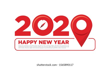Happy New Year 2020 logo text design. Cover of business diary for 2020 with wishes. Brochure design template, card, banner. Vector illustration. Isolated on white background.