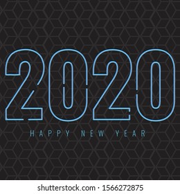 Happy new year 2020 logo neon style text design. Business diary cover for 2020 with wishes. Brochure design template, card, banner. Vector illustration. Isolated metal background pattern- Vector