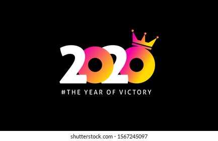 Happy new year 2020 logo design. Colorful 2020 the year of victory. Icon for calendar, invitation, cover, greeting card and business brochure banner background template. Vector illustration.