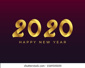 Happy new year 2020 logo text design, with gold color composition. Isolated on background.