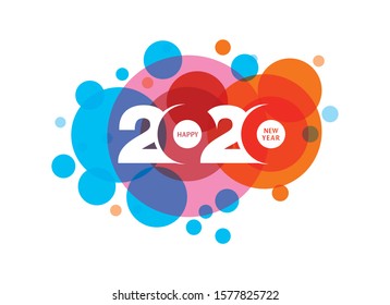 Happy New Year 2020 logo text design. Cover of business diary for 2020 with wishes. Brochure design template, card, banner. Vector illustration. Isolated on white background.