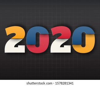 Happy New Year 2020 logo text design. Cover of business Planner for 2020 with wishes. Brochure design template, card, banner. Vector illustration. Isolated on white background.