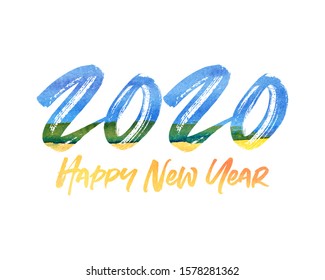 Happy New Year 2020 logo text design. Cover of business Planner for 2020 with wishes. Brochure design template, card, banner. Vector illustration. Isolated on white background.