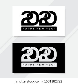 Happy New Year 2020 logo text design. Cover of business diary for 2020 with wishes. Isolated on a white and black background.